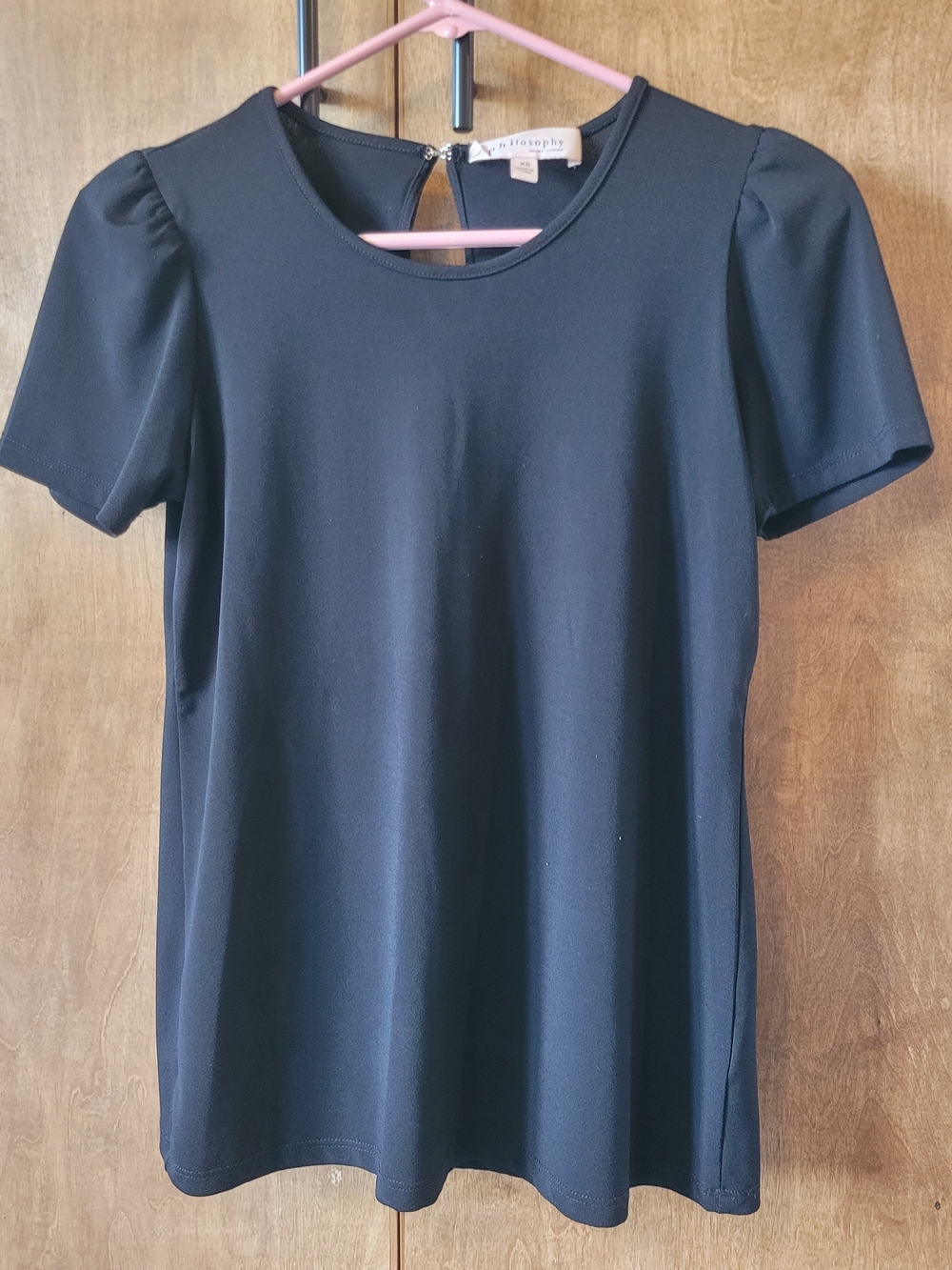 Philosophy Black Short Puff Sleeve Top